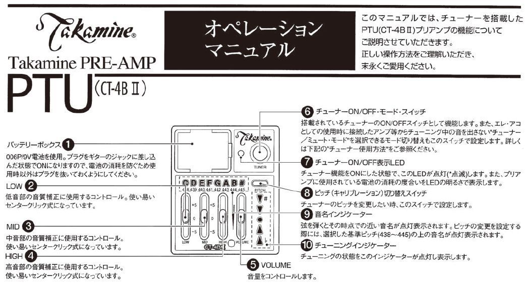 タカミネのプリアンプCTP-2 チューナー「CALIB」ボタンの使い方